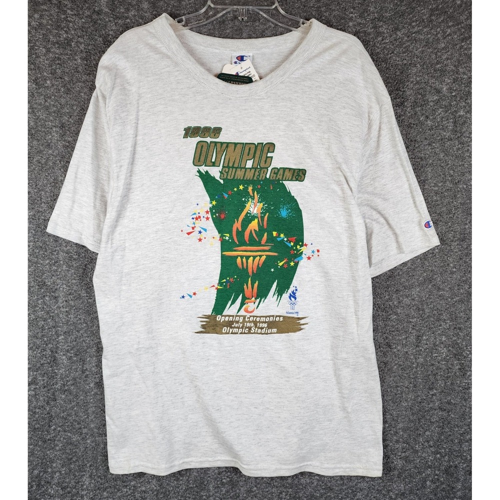 Atlanta 1996 Champion T-Shirt Mens XL Silver Gray Olympics Opening Ceremony NEW